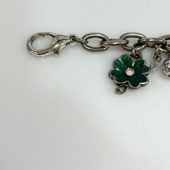VTG AJMC Lucky Charm Bracelet Gambling Clover Lady Bug 7 Silve Tone Signed 7 in - Picture 3 of 11